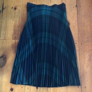 Talbots Black Green and Navy Tartan A-Line Pleated Skirt